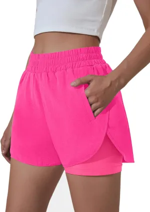 BMJL Women's Running Workout Shorts Elastic High Waist Pocket Short