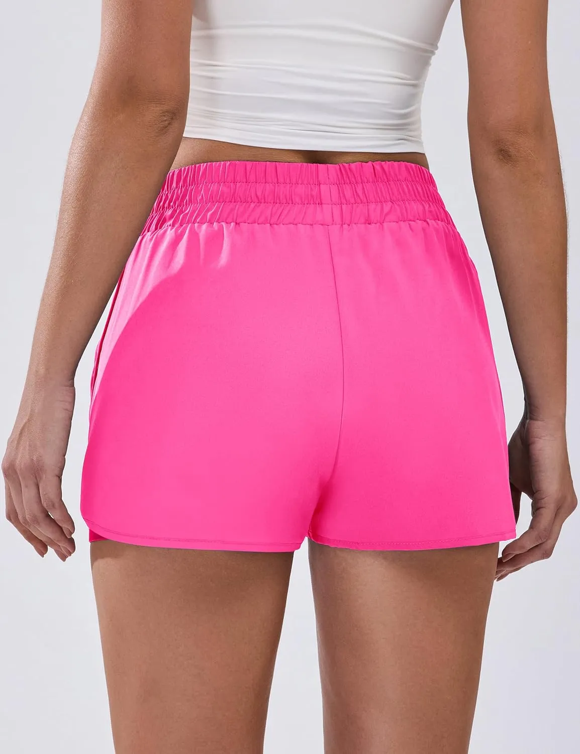 BMJL Women's Running Workout Shorts Elastic High Waist Pocket Short