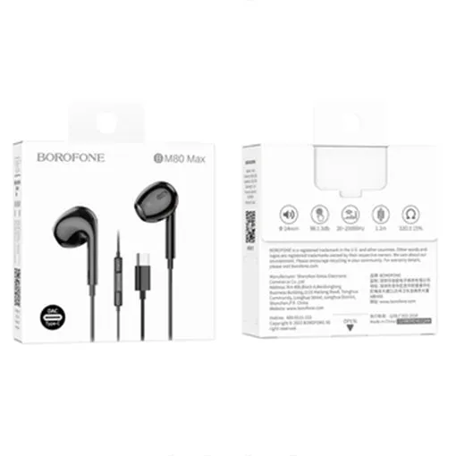 Borofone BM80 Original Series Wire Control Earphones with Mic - Black