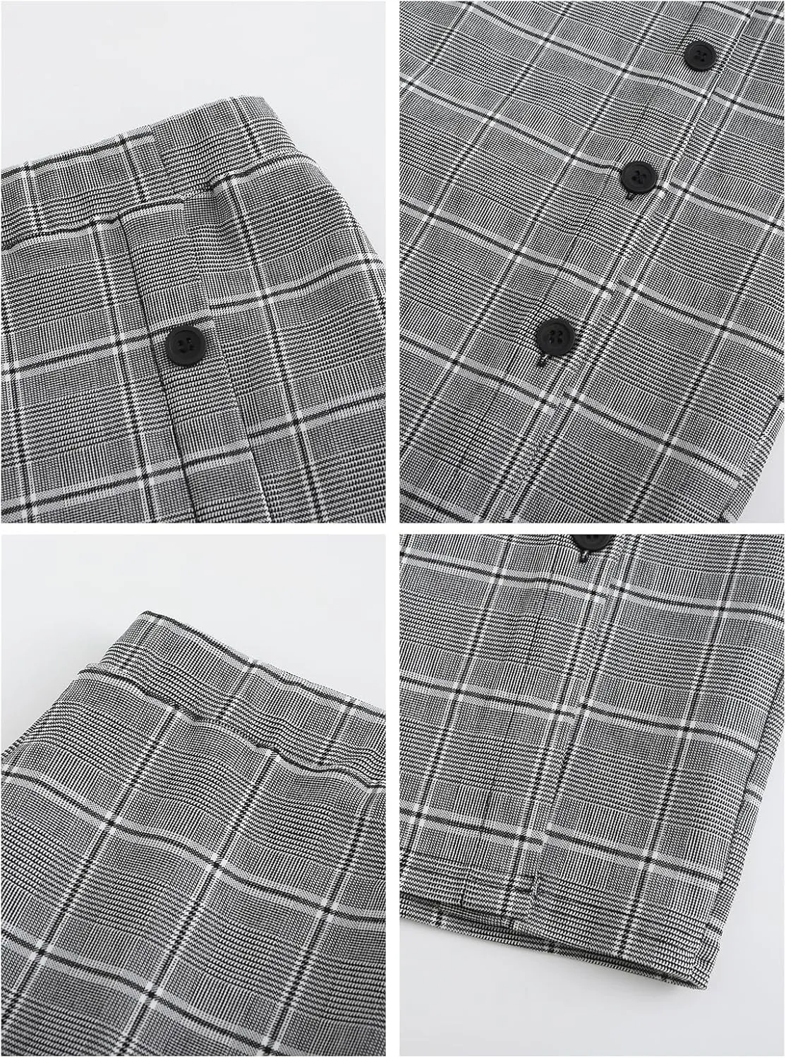 Byinns Pencil Skirts for Women Elastic High Waist Button Slit Work Skirts Stretchy Plaid Bodycon Midi Skirt