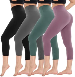 CAMPSNAIL 4 Pack Capri Leggings for Women - High Waisted Capris Tummy Control Yoga Pants with Pockets Workout Cycling Tights