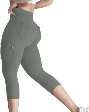 Capri Cargo Pants for Women with Pockets Summer Lightweight Workout High Waisted Yoga Pants for Women