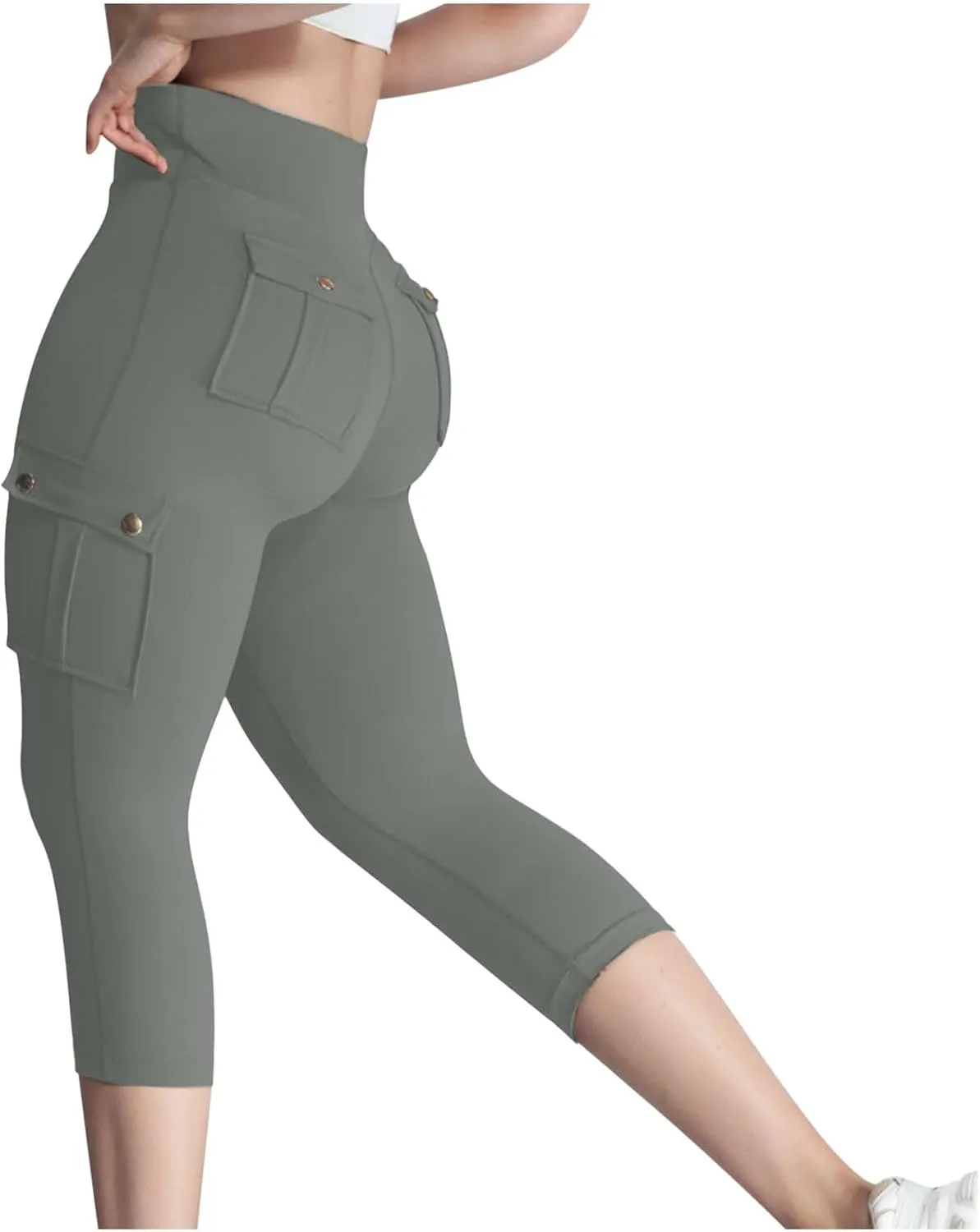 Capri Cargo Pants for Women with Pockets Summer Lightweight Workout High Waisted Yoga Pants for Women