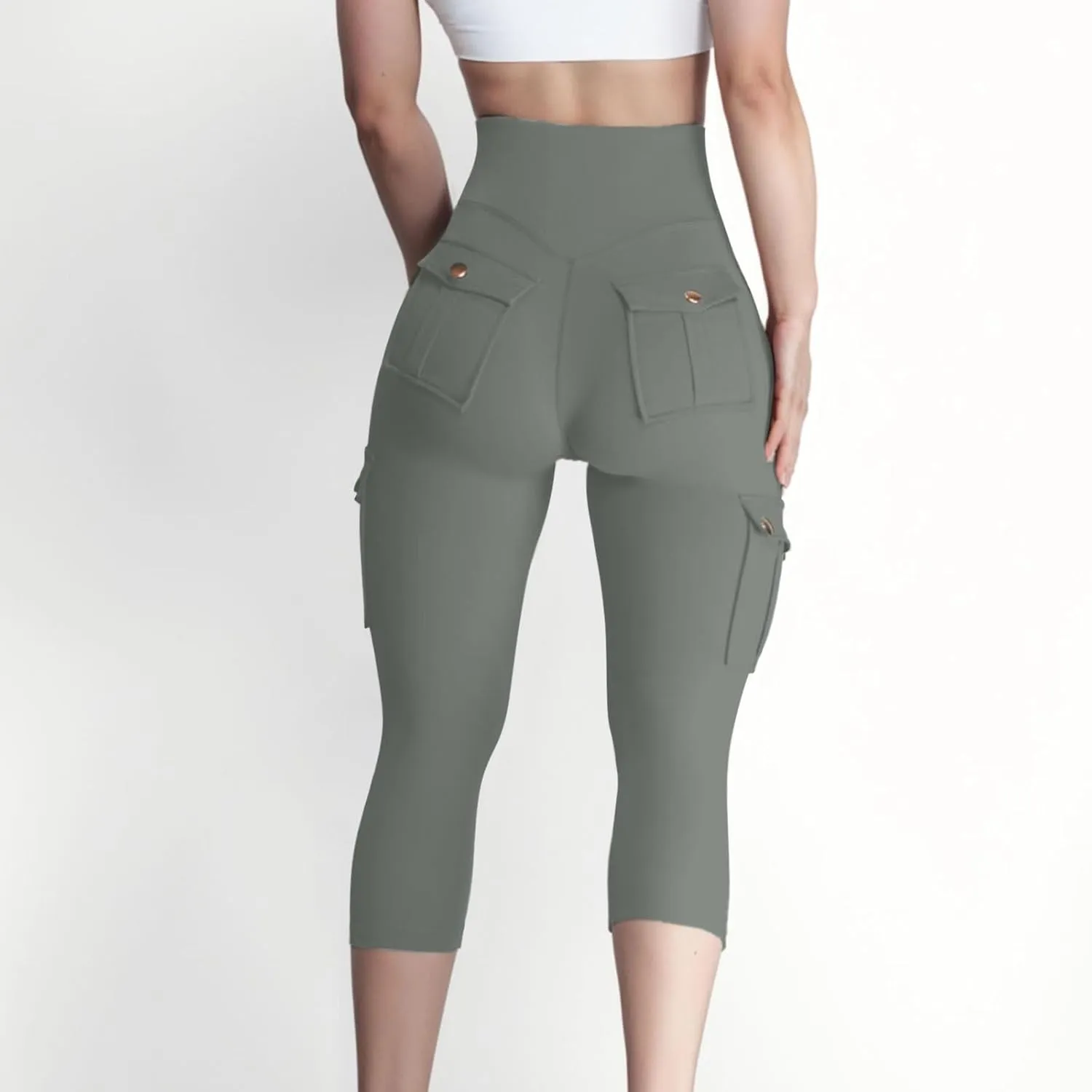 Capri Cargo Pants for Women with Pockets Summer Lightweight Workout High Waisted Yoga Pants for Women