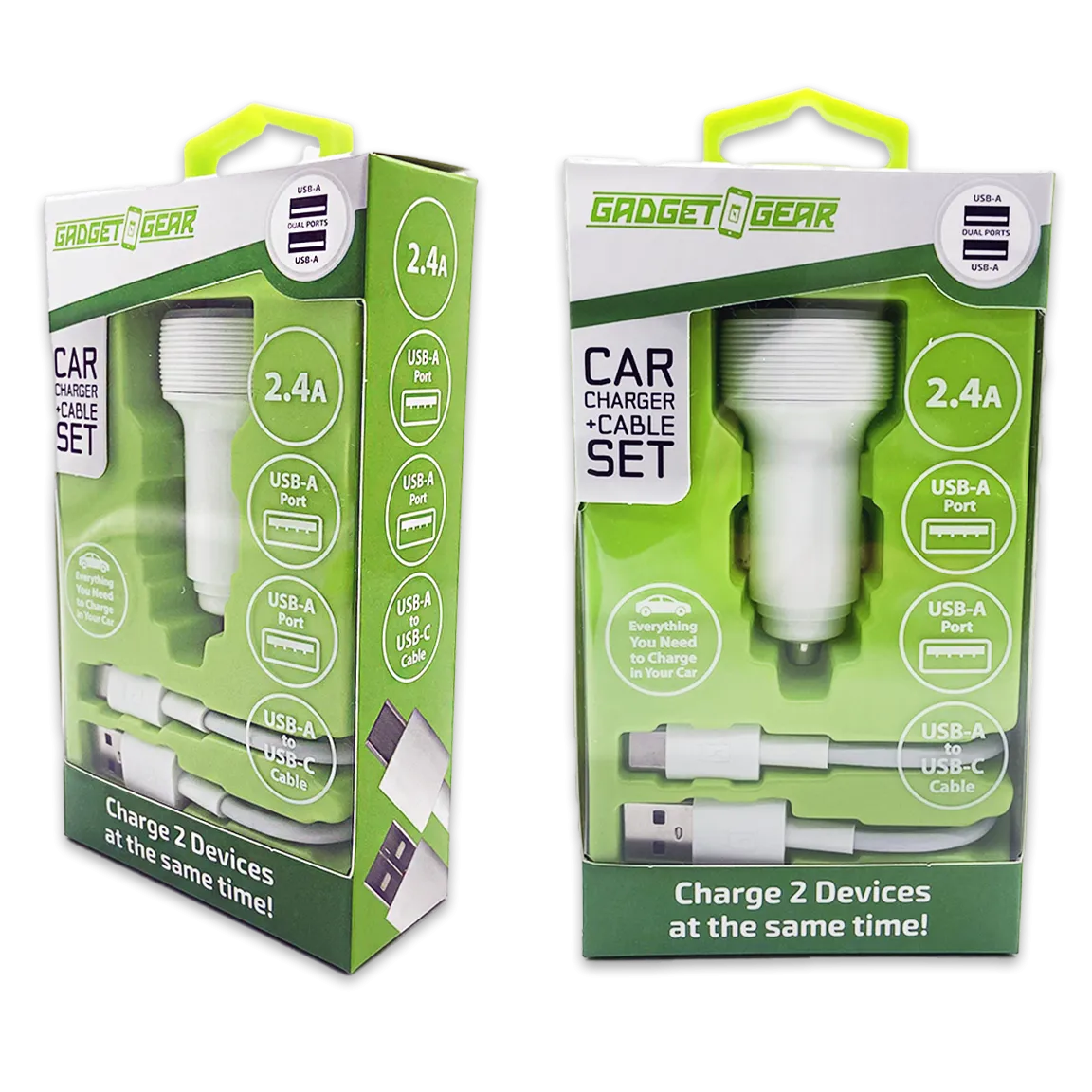 Car Charger Dual USB Ports with USB to USB-C Charging Cable Set 2.4 Amp - 3 Pieces Per Pack 24626