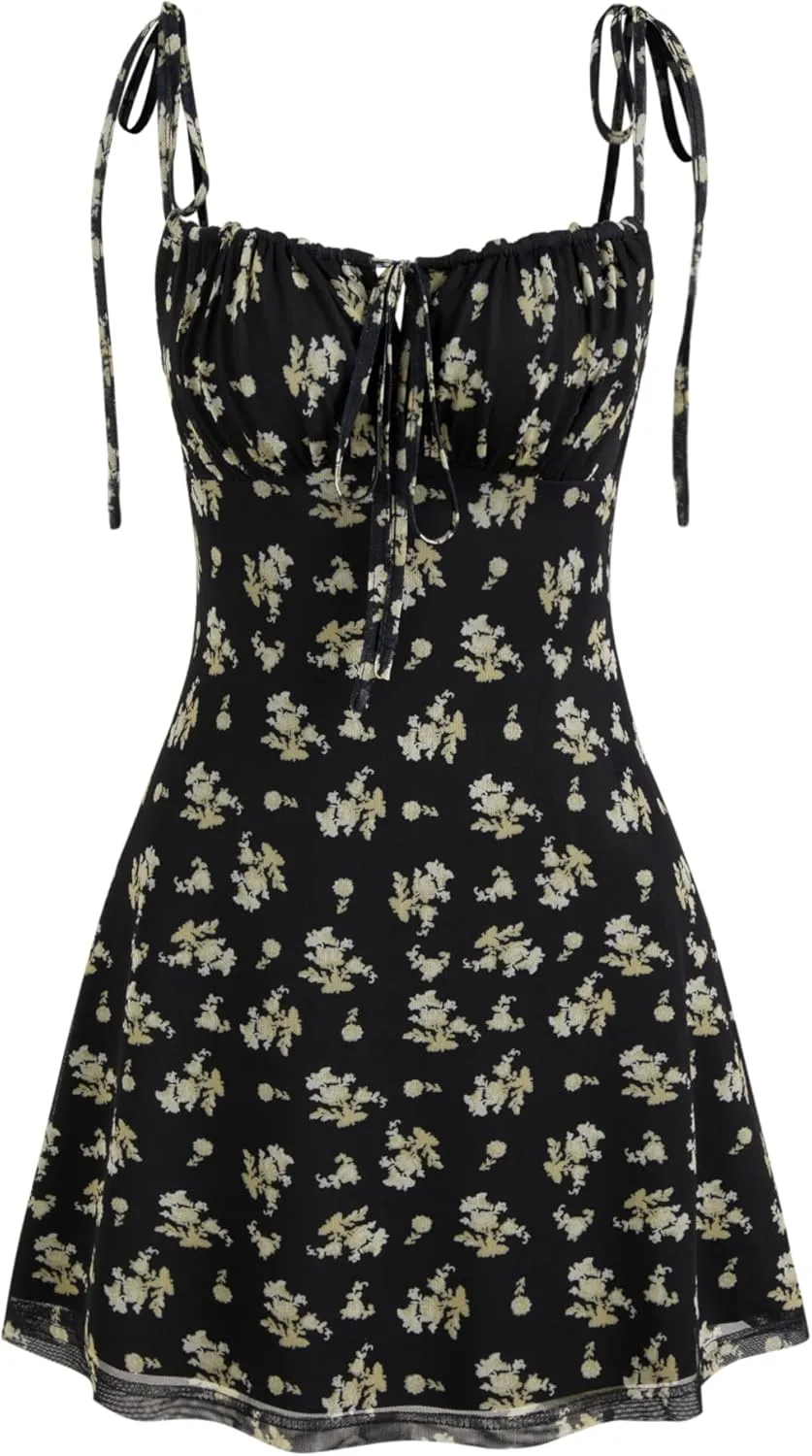 CIDER Floral Dress for Women Summer Mini Dress Sundresses Sleeveless Scoop Neck Sun Dresses A-Line Vacation Outfits