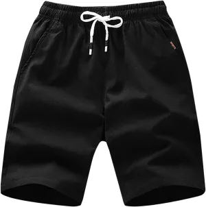 Cotton Summer Shorts for Men Drawstring Casual Beach Shorts Outdoor Fashion Stretch Chino Short Slim-Fit with Pocket