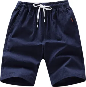 Cotton Summer Shorts for Men Drawstring Casual Beach Shorts Outdoor Fashion Stretch Chino Short Slim-Fit with Pocket