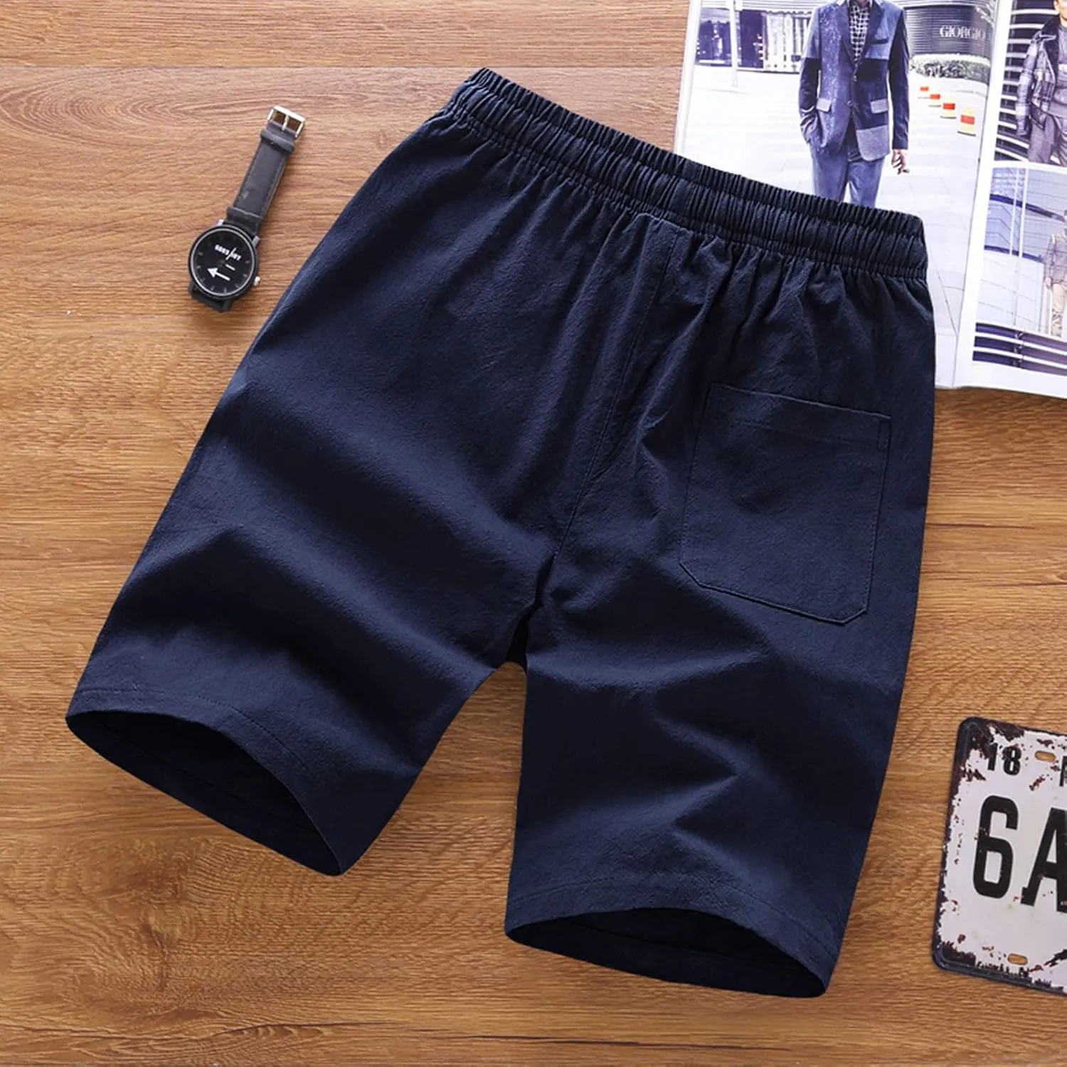 Cotton Summer Shorts for Men Drawstring Casual Beach Shorts Outdoor Fashion Stretch Chino Short Slim-Fit with Pocket