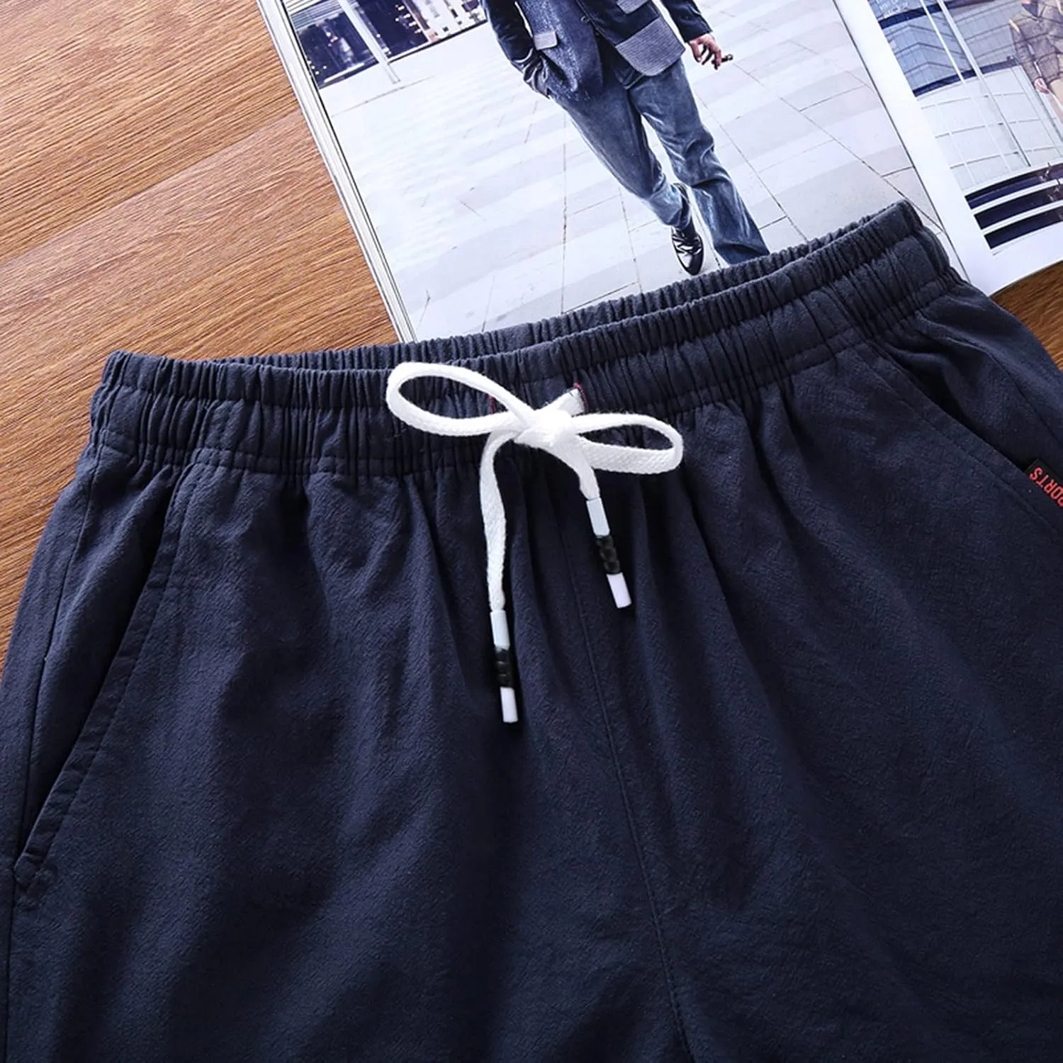 Cotton Summer Shorts for Men Drawstring Casual Beach Shorts Outdoor Fashion Stretch Chino Short Slim-Fit with Pocket