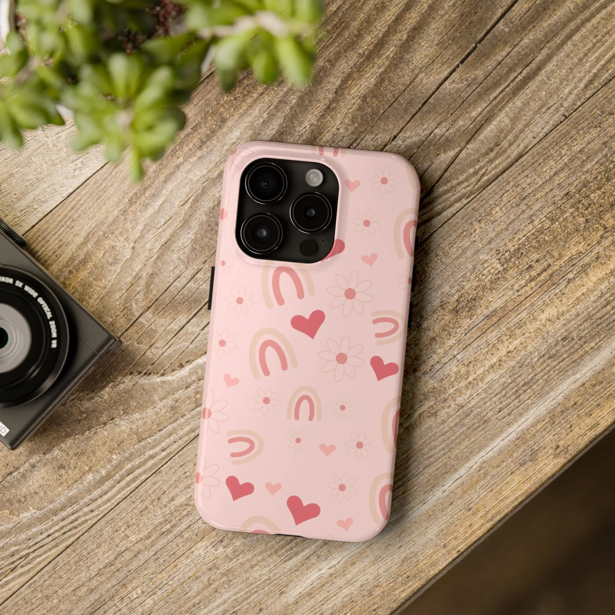 Daisy and Pink Boho Rainbow print Design Tough Phone Case compatible with a large variety of iPhone models, Gift, Phone Case