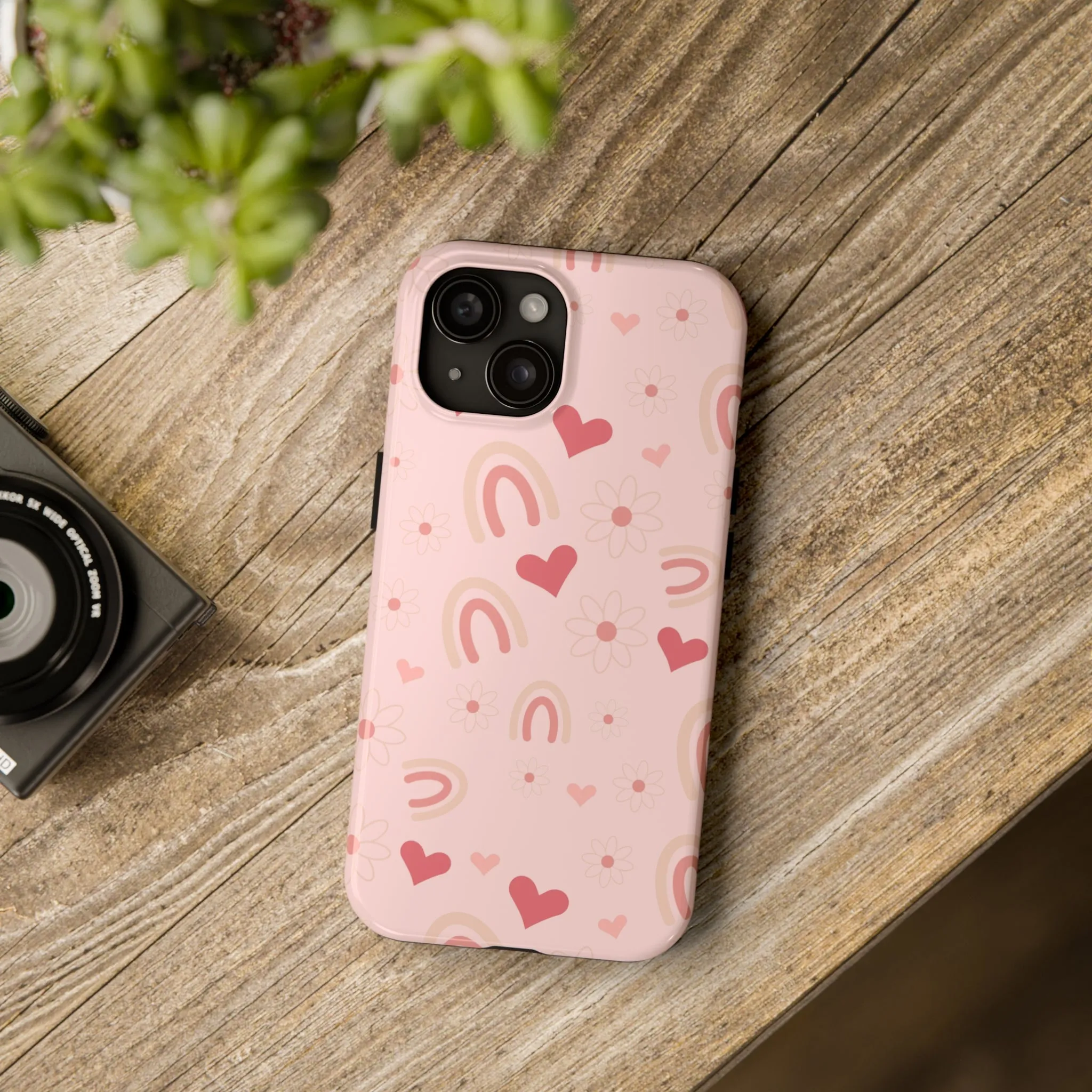 Daisy and Pink Boho Rainbow print Design Tough Phone Case compatible with a large variety of iPhone models, Gift, Phone Case