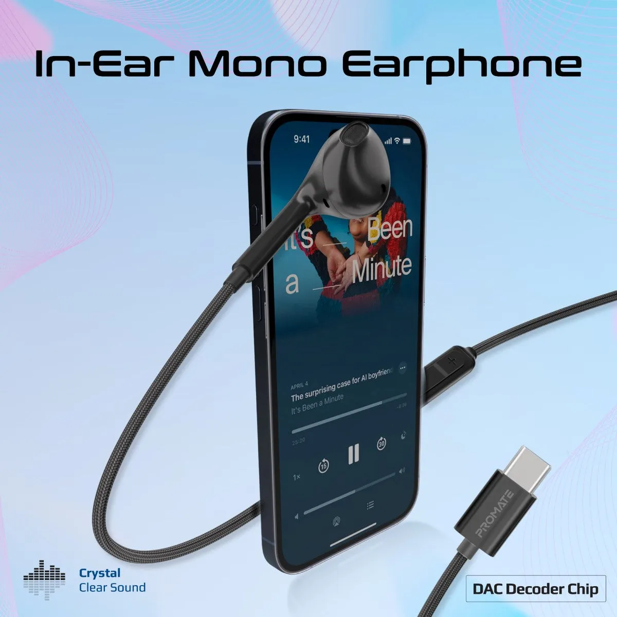 Dynamic In-Ear Wired Mono Earphone with USB-C Connector