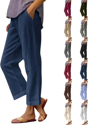 eoeioa Gauze Pants for Women Casual Summer Elastic Waist Ankle Pants Casual Baggy Comfy Beach Trouser with Pockets