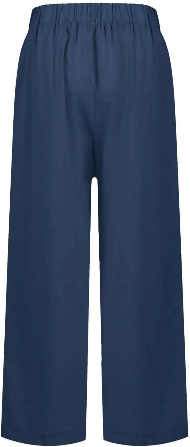 eoeioa Gauze Pants for Women Casual Summer Elastic Waist Ankle Pants Casual Baggy Comfy Beach Trouser with Pockets
