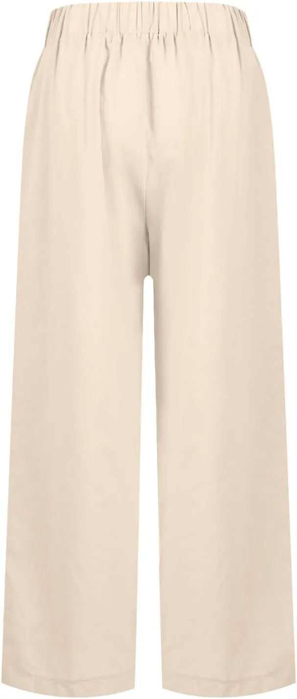 eoeioa Gauze Pants for Women Casual Summer Elastic Waist Ankle Pants Casual Baggy Comfy Beach Trouser with Pockets