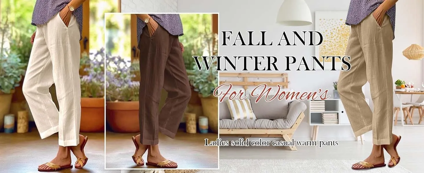 eoeioa Linen Ankle Pants for Women Summer Elastic High Waisted Cropped Pants Casual Lightweight Linen Pant with Pockets