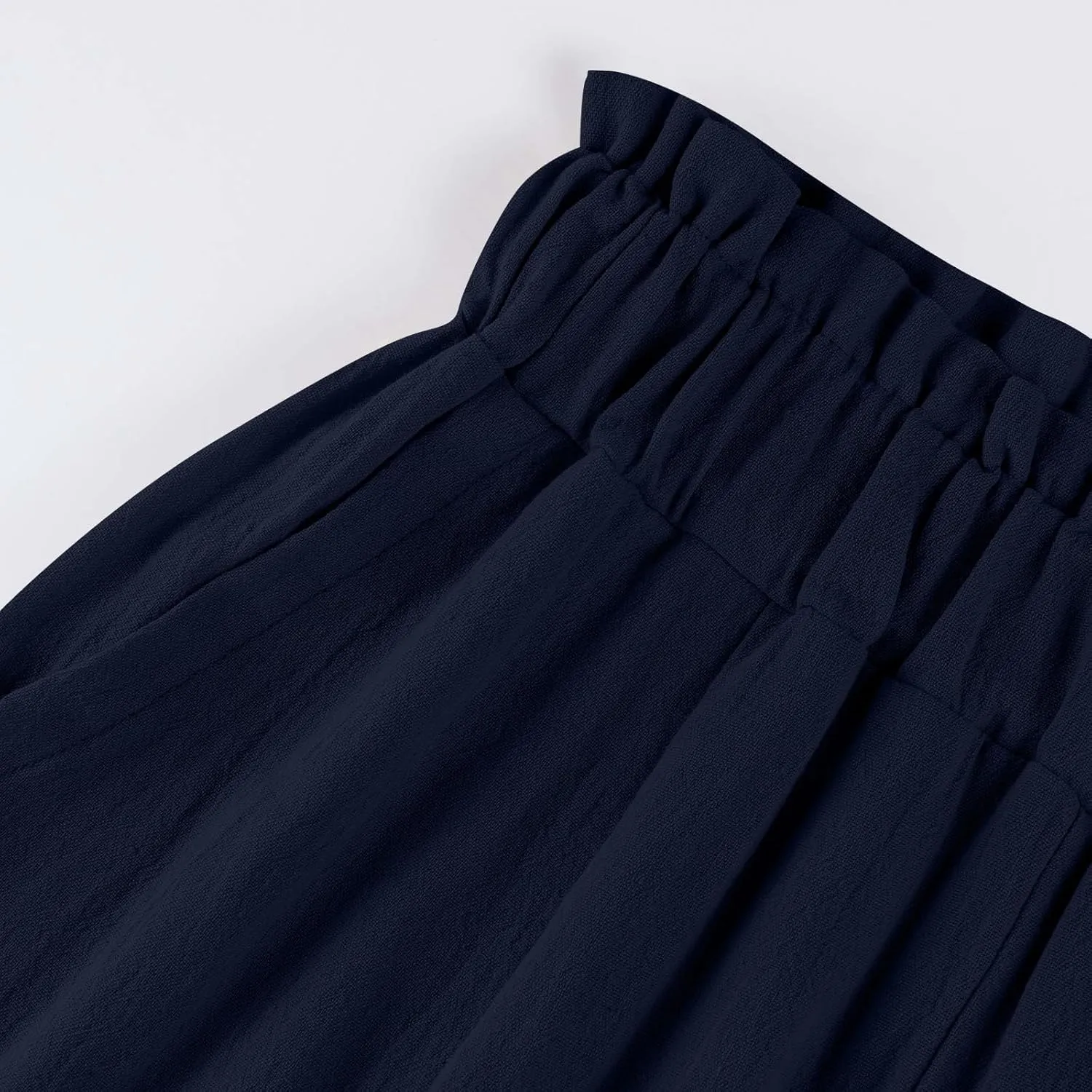 eoeioa Wide Leg Linen Pants for Women Summer Elastic High Waisted Palazzo Pants Business Casual Beach Trousers with Pockets