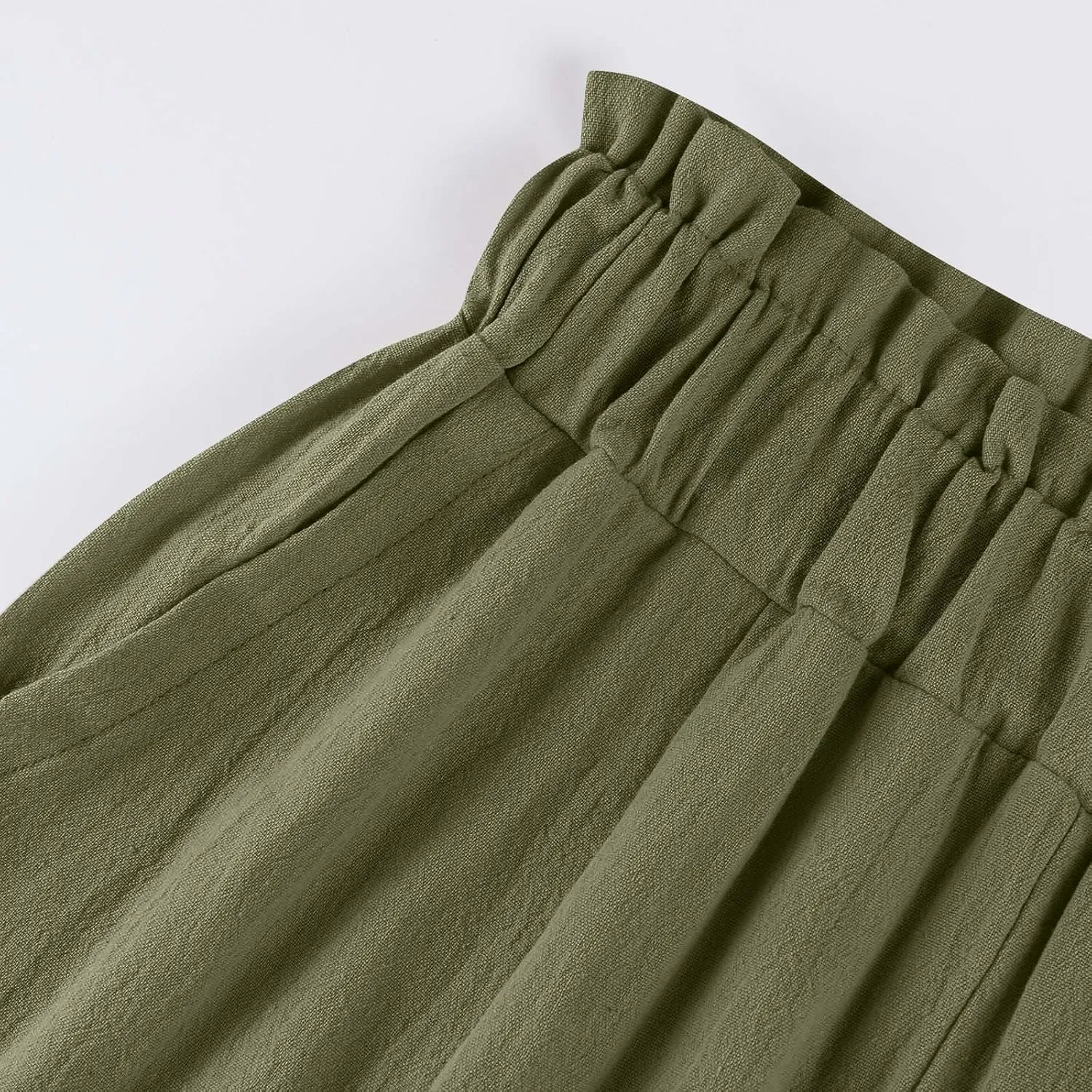 eoeioa Womens Beach Pants Summer Elastic Waist Linen Pants Lightweight Casual Baggy Flowy Wide Leg Pant with Pockets