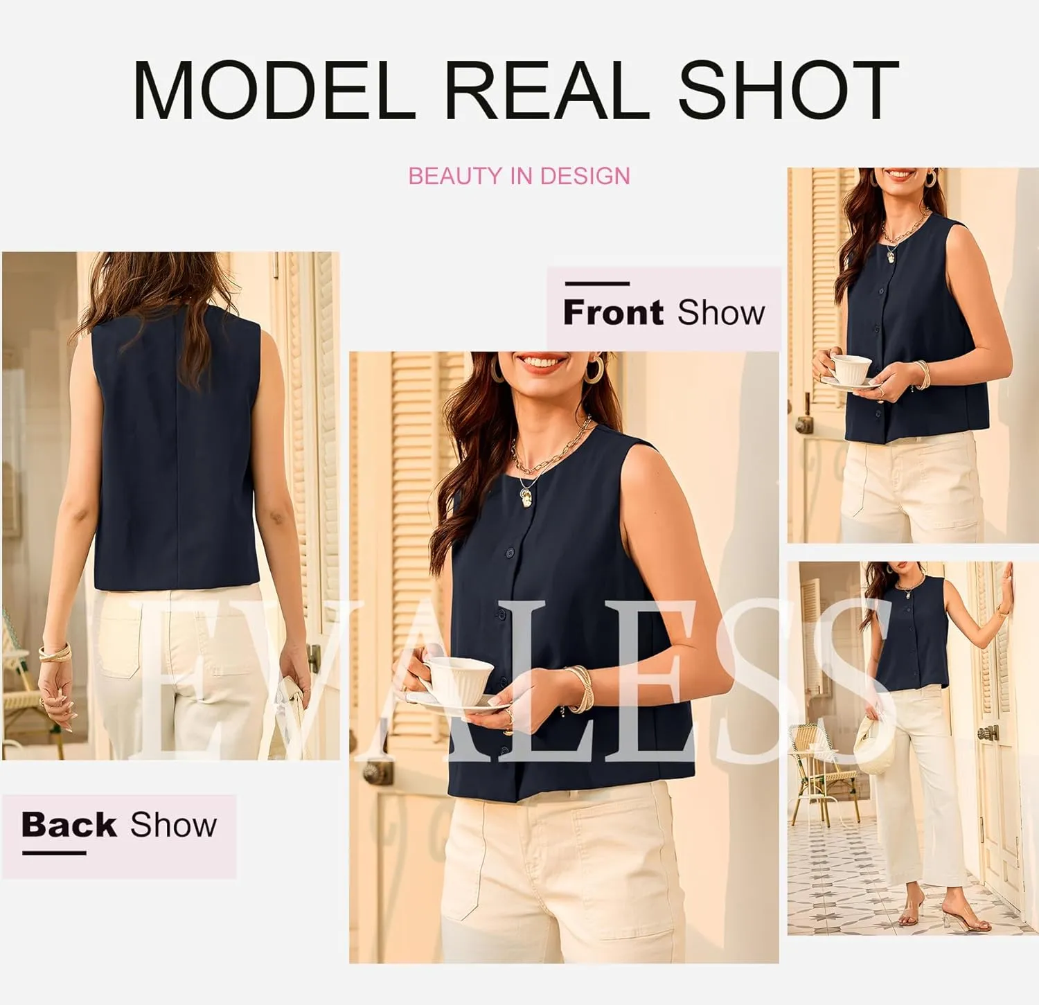 EVALESS Vest for Women 2025 Button Down Sleeveless Blazer Suit Vest Cropped Waistcoat Spring Summer Casual Outfits