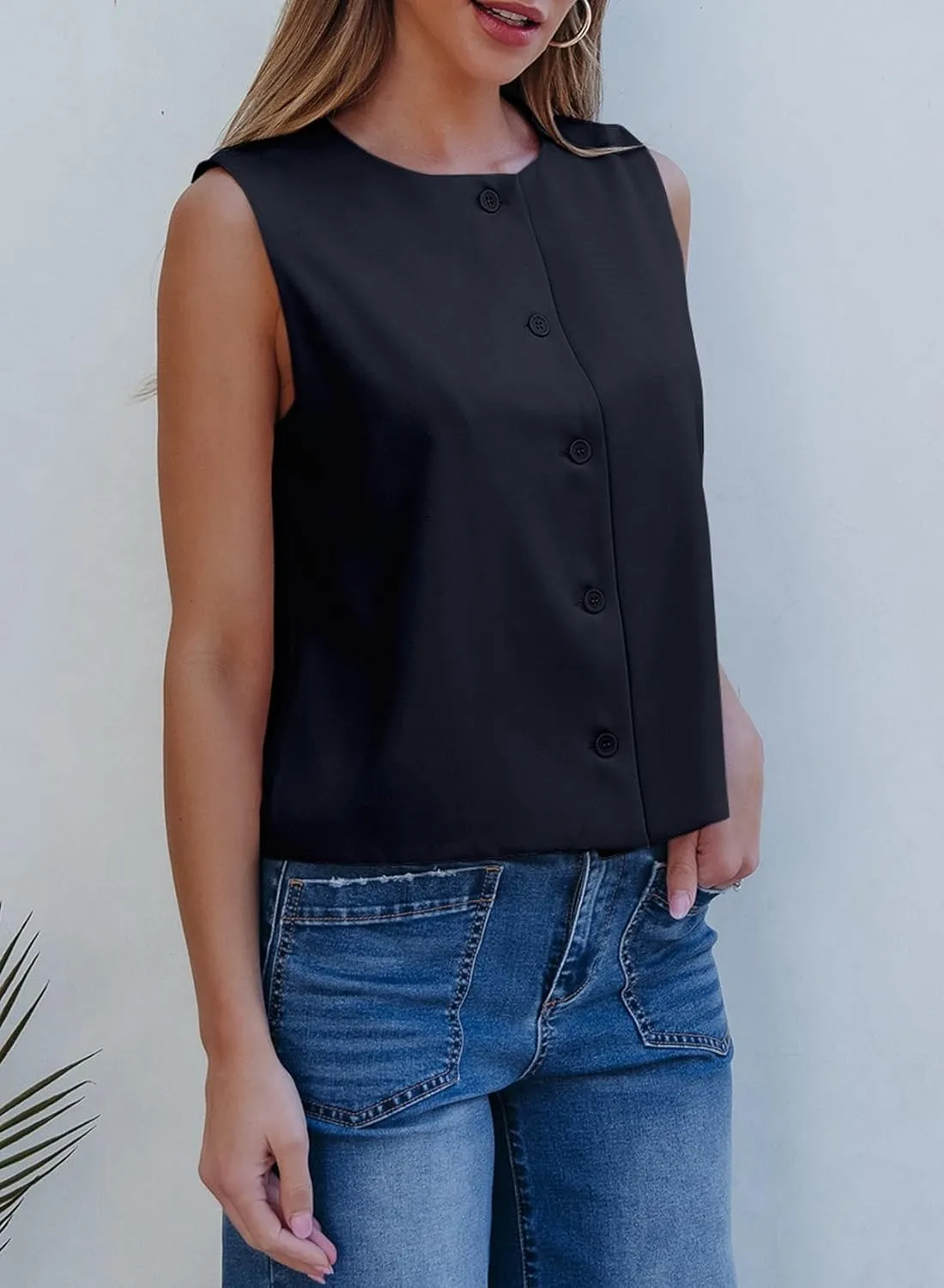 EVALESS Vest for Women 2025 Button Down Sleeveless Blazer Suit Vest Cropped Waistcoat Spring Summer Casual Outfits