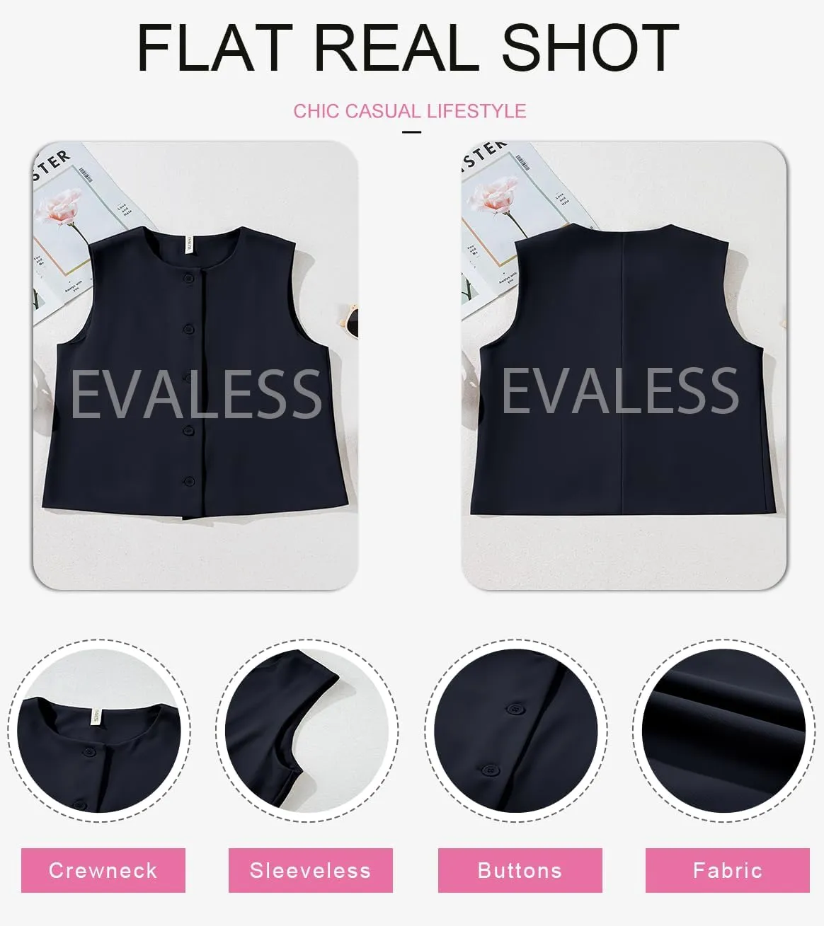 EVALESS Vest for Women 2025 Button Down Sleeveless Blazer Suit Vest Cropped Waistcoat Spring Summer Casual Outfits