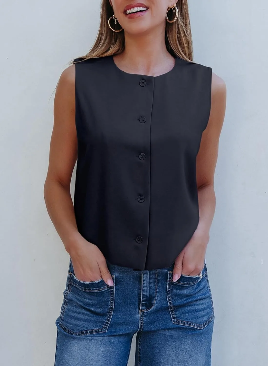 EVALESS Vest for Women 2025 Button Down Sleeveless Blazer Suit Vest Cropped Waistcoat Spring Summer Casual Outfits