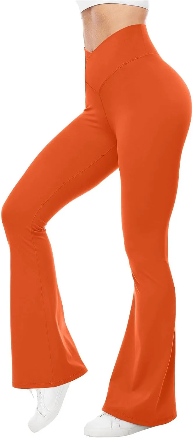Flare Leggings for Women with Tummy Control, V Crossover High Waisted Yoga Pants, Bootcut Wide Leg Casual Pants