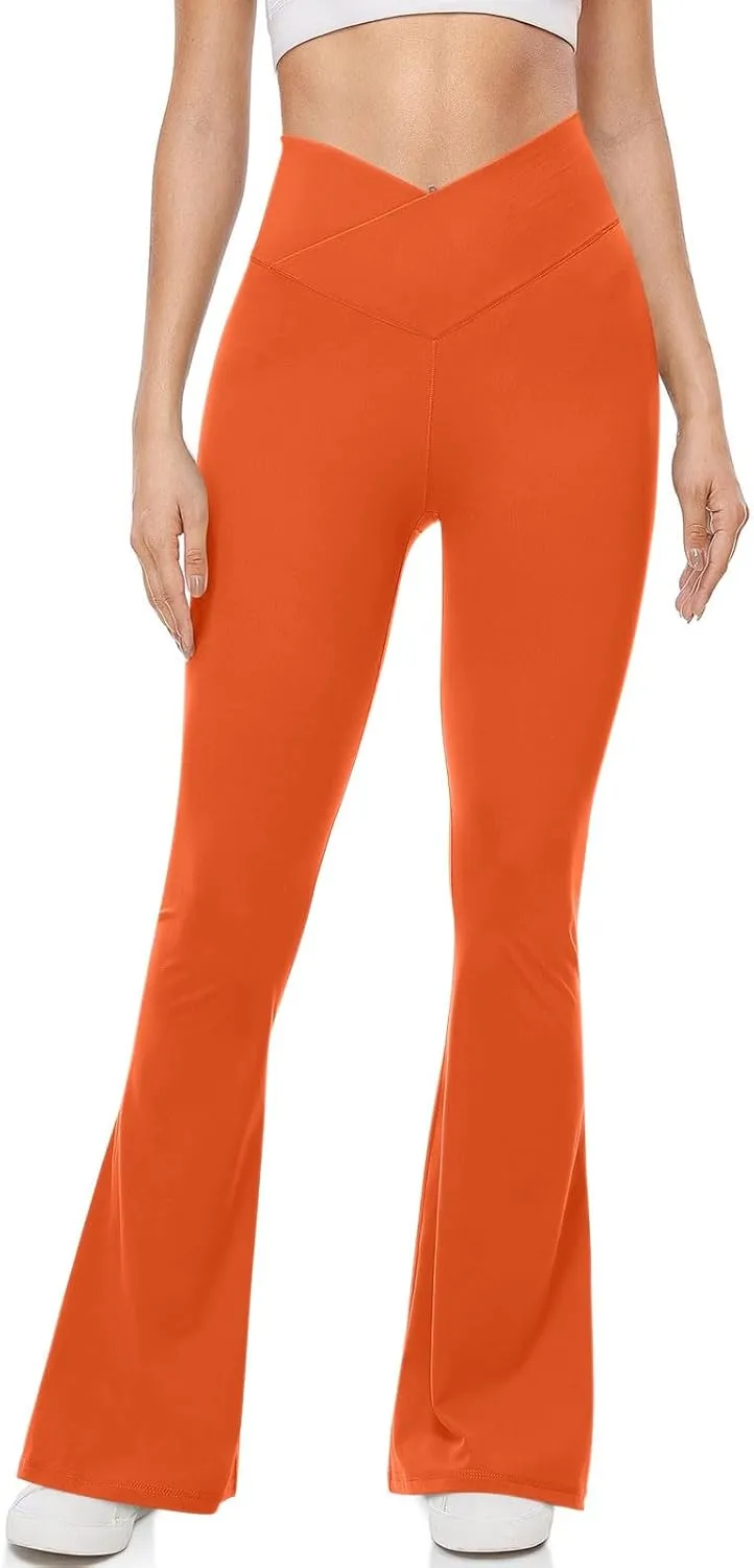 Flare Leggings for Women with Tummy Control, V Crossover High Waisted Yoga Pants, Bootcut Wide Leg Casual Pants
