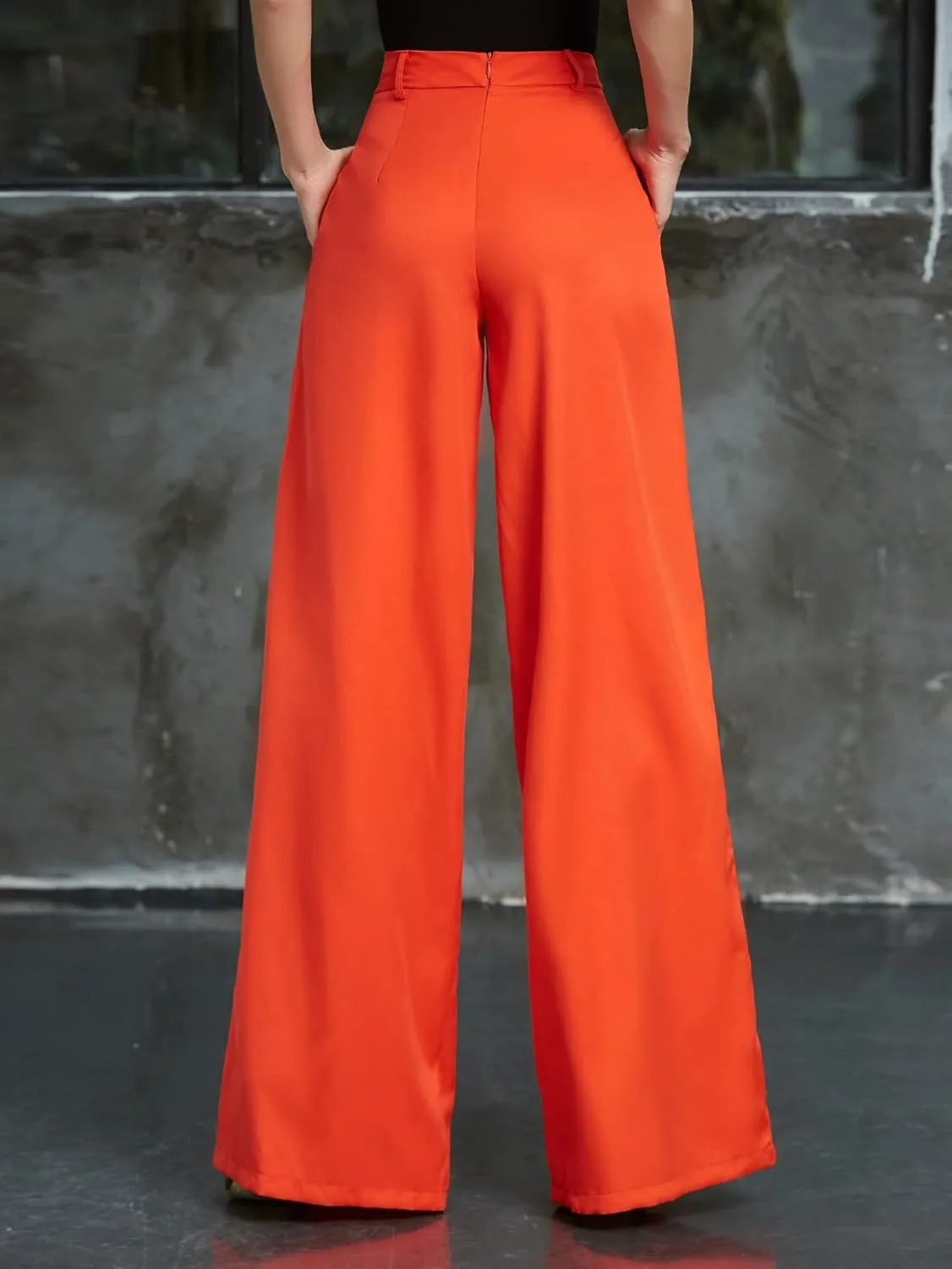 Floerns Women's Casual High Waist Wide Leg Palazzo Pants Zip Back Trousers