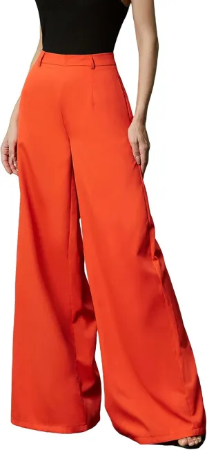 Floerns Women's Casual High Waist Wide Leg Palazzo Pants Zip Back Trousers