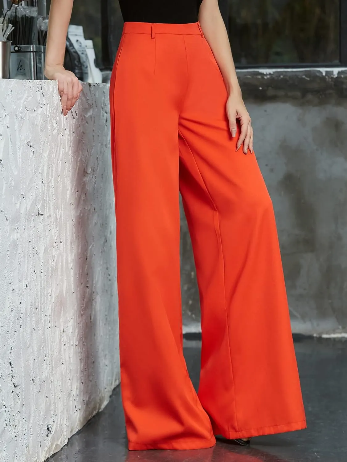 Floerns Women's Casual High Waist Wide Leg Palazzo Pants Zip Back Trousers