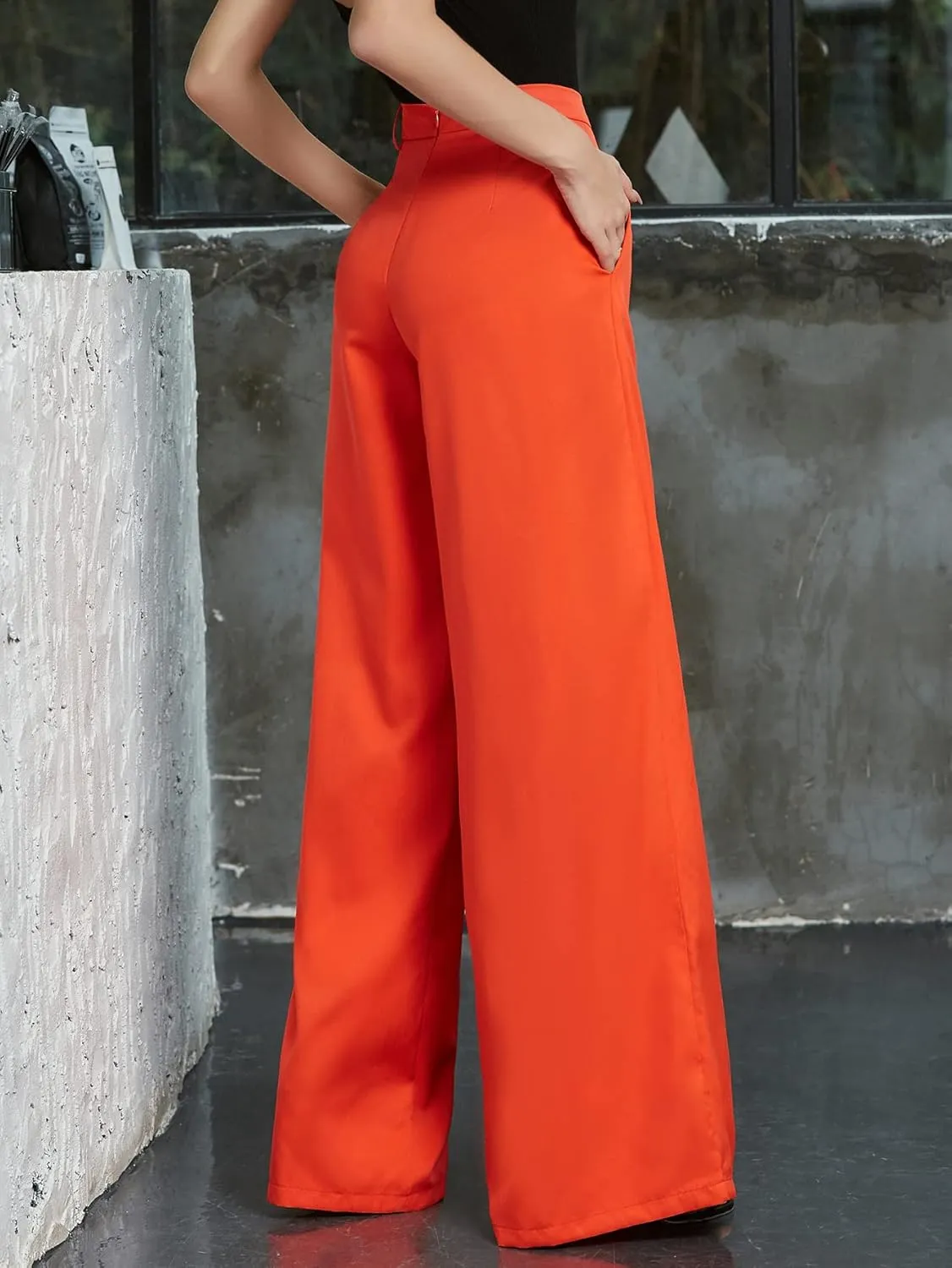 Floerns Women's Casual High Waist Wide Leg Palazzo Pants Zip Back Trousers