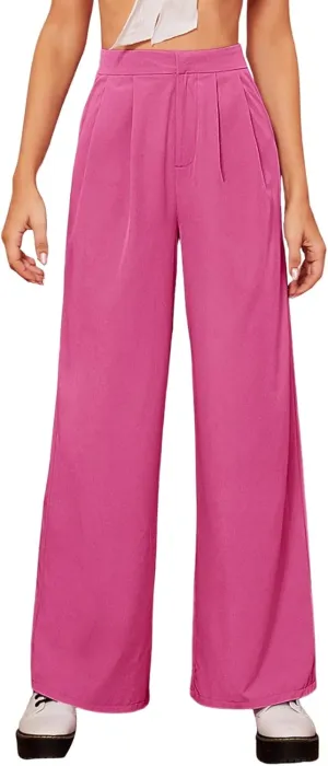 Floerns Women's Casual High Waisted Pleated Wide Leg Palazzo Pants Trousers
