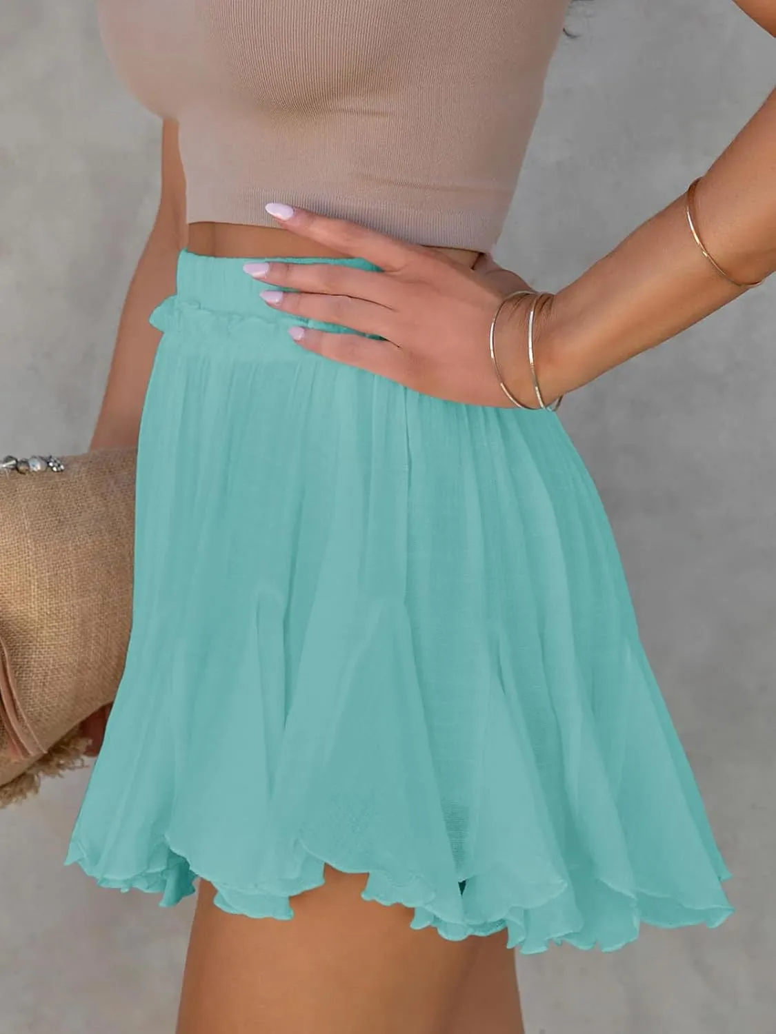 Flowy Shorts for Women Casual Boho Skorts Linen Gauze Mini Skirt Tennis Golf Skort with Pockets Country Concert Outfits