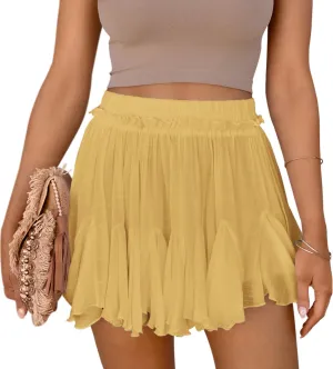 Flowy Shorts for Women Casual Boho Skorts Linen Gauze Mini Skirt Tennis Golf Skort with Pockets Country Concert Outfits
