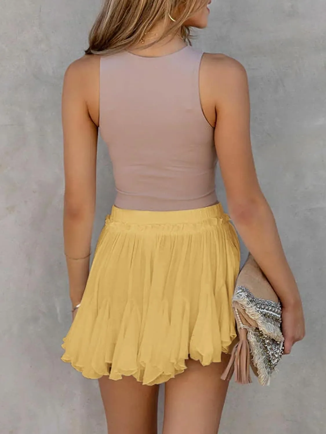 Flowy Shorts for Women Casual Boho Skorts Linen Gauze Mini Skirt Tennis Golf Skort with Pockets Country Concert Outfits