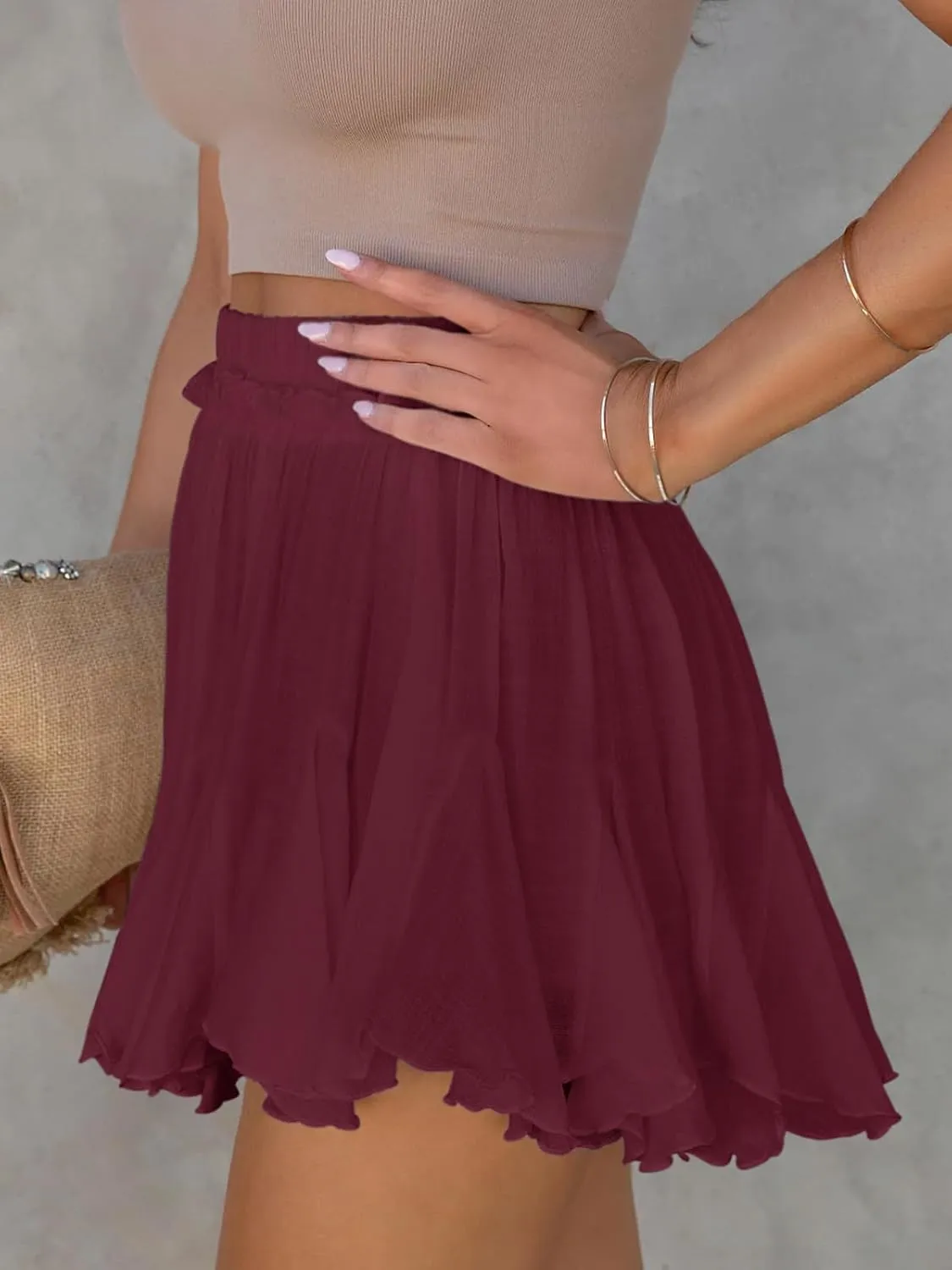 Flowy Shorts for Women Casual Boho Skorts Linen Gauze Mini Skirt Tennis Golf Skort with Pockets Country Concert Outfits