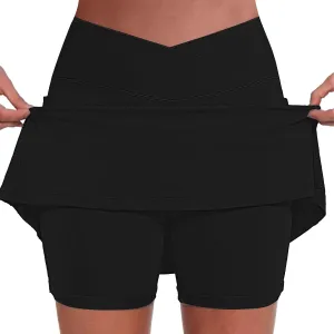 FQZWONG Skorts for Women Plus Size Elastic High Waisted Athletic Workout Skirt Pants Casual Solid Gym Yoga Tennis Shorts
