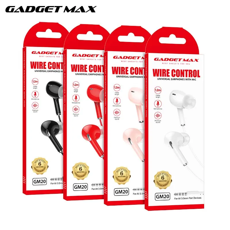 GADGET MAX GM20  3.5MM EARPHONE CONTROL UNIVERSAL EARPHONES WITH MIC (1.2M)  Wired Earphone- RED
