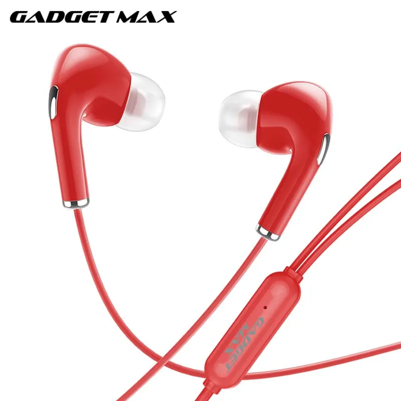 GADGET MAX GM20  3.5MM EARPHONE CONTROL UNIVERSAL EARPHONES WITH MIC (1.2M)  Wired Earphone- RED