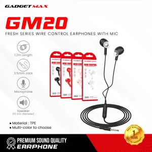 GADGET MAX GM20  3.5MM EARPHONE CONTROL UNIVERSAL EARPHONES WITH MIC (1.2M) Wired Earphone- WHITE