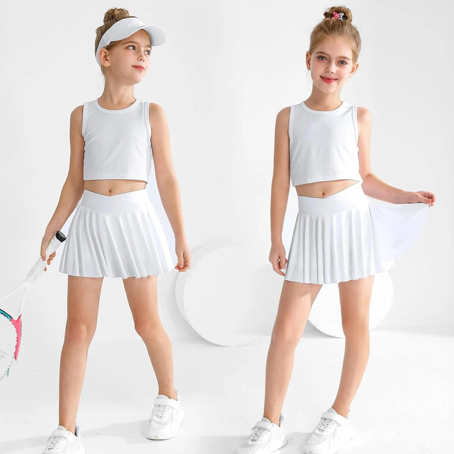 Girls' Athletic 2-in-1 Flowy Cheer Dance Biker Shorts Tennis Skirt Butterfly Skorts with Pocket for Girl Size 5-14 Years
