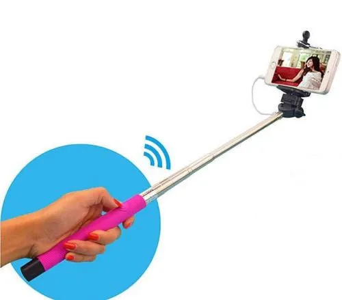 Green 3.5mm Extendable Selfie Wired Stick Phone Holder Remote Shutter Monopod For smartphone iphone