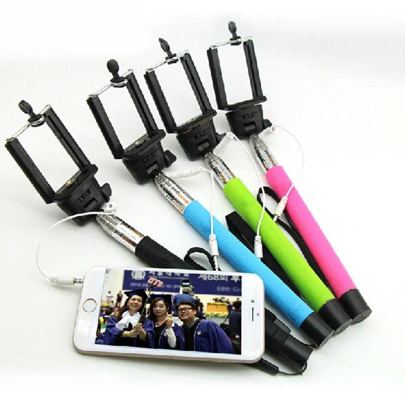 Green 3.5mm Extendable Selfie Wired Stick Phone Holder Remote Shutter Monopod For smartphone iphone