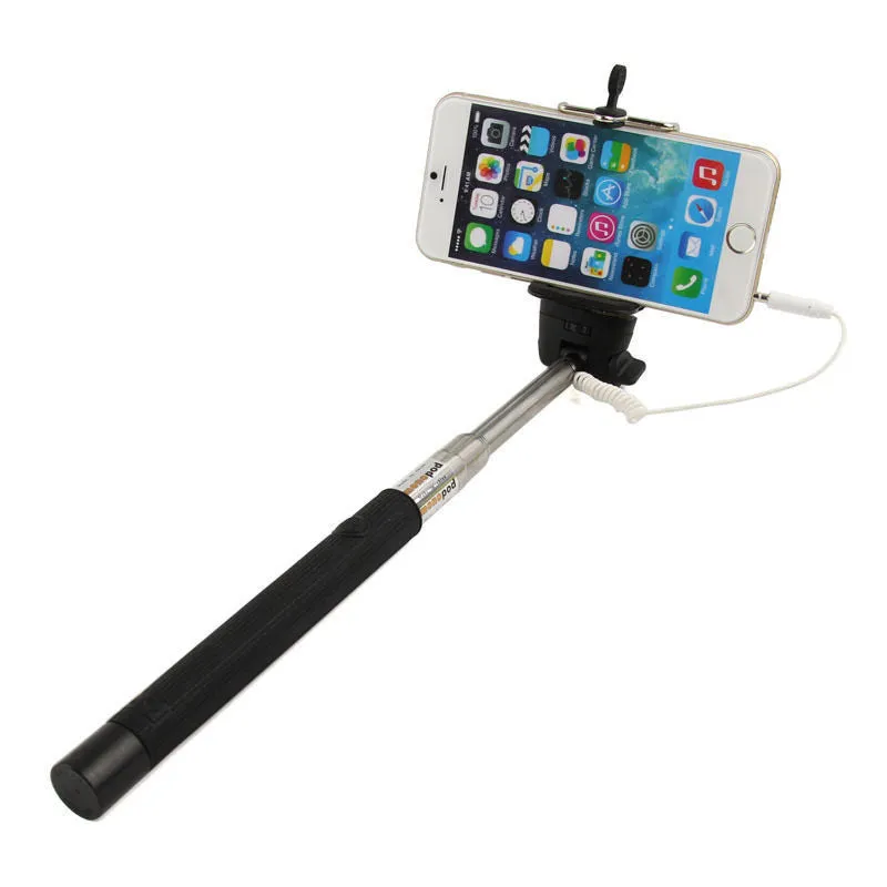 Green 3.5mm Extendable Selfie Wired Stick Phone Holder Remote Shutter Monopod For smartphone iphone