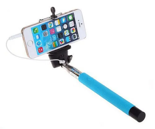 Green 3.5mm Extendable Selfie Wired Stick Phone Holder Remote Shutter Monopod For smartphone iphone