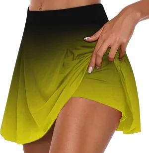 HGps8w Women's Tennis Skirt with Built-in Shorts Stretchy High Waisted Gradient Flowy Athletic Running Golf Skorts Skirts