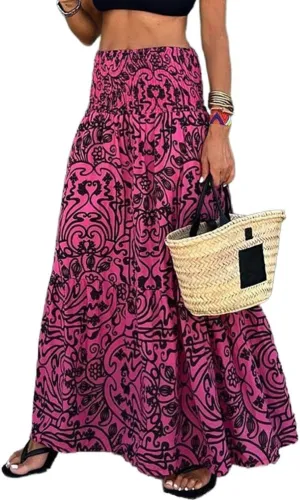 IDEALSANXUN Floral Skirts for Women Spring Summer Casual Flowy A Line Elastic High Waisted Boho Long Maxi Skirt