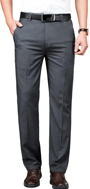 JEShifangjiusu Men's 4-Way Stretch Dress Pant Slim Fit Flat Front Dress Pant Skinny Fit Cotton Business Chino Pant (36,Grey), Grey, 36
